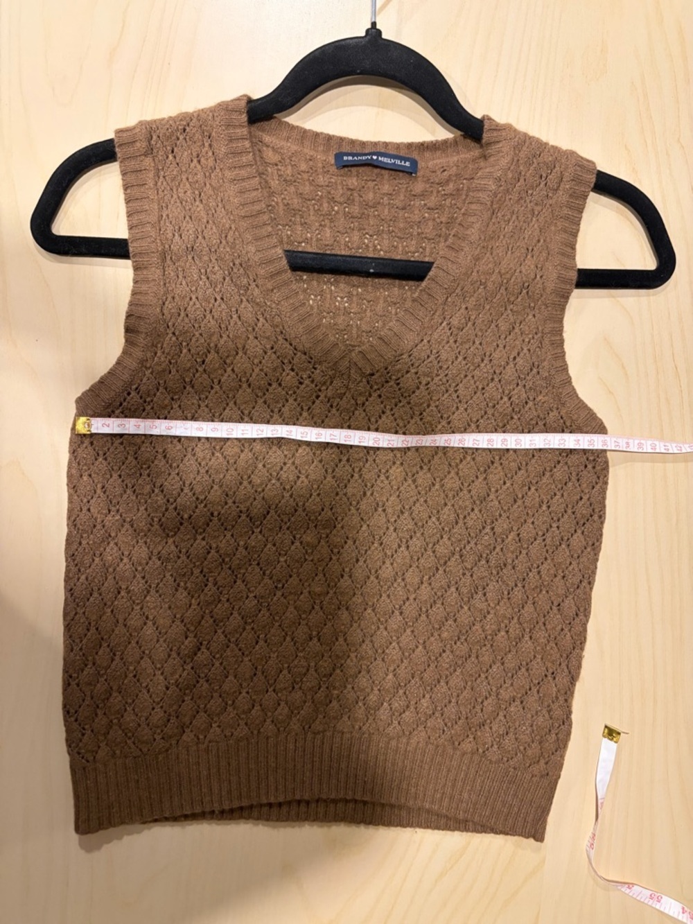 Brandy Melville Brown Cable Knit Sweater Vest Wool Cashmere V-Neck One Size XS S - Picture 6 of 8